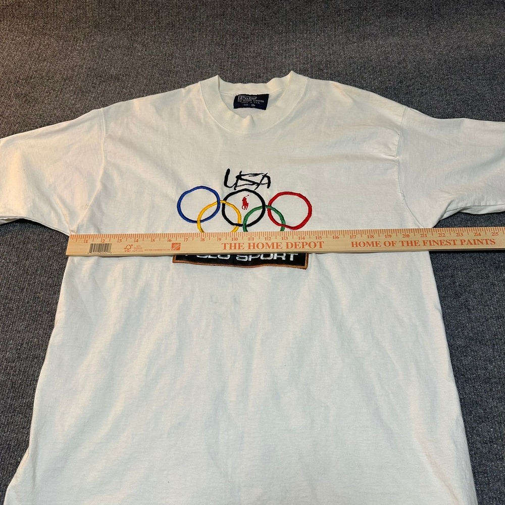 Vintage Polo Sport Ralph Lauren USA Olympic Rings T-Shirt White XL Made in USA - Picture 5 of 9